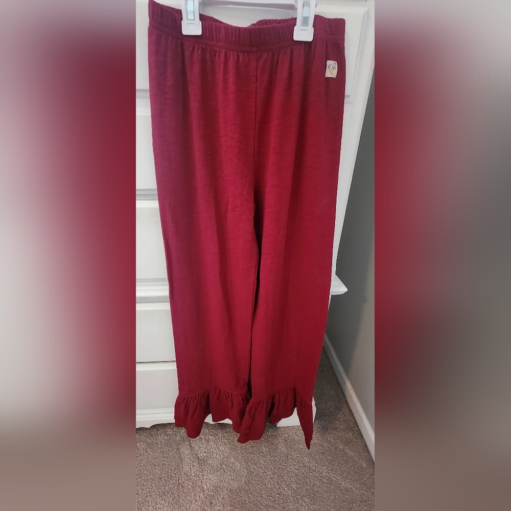 Wildflowers Girls Size 14 Maroon Burgandy Ruffles Pants Knit Pull On